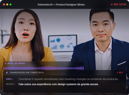 Mockup da interface do software de Entrevista IA da Harpio