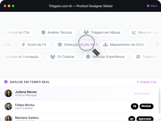 Mockup da interface do software de Triagem com IA da Harpio